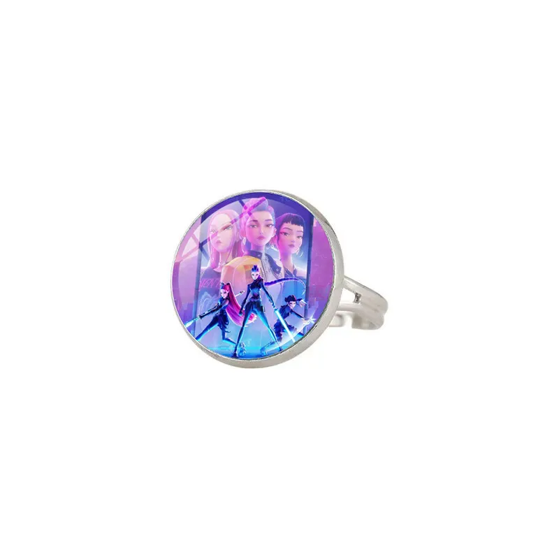 K-Pop Demon Hunters Open Ring – Vintage Glass Cabochon Adjustable Ring, Creative Fandom Jewelry, Trendy Accessory for Fans